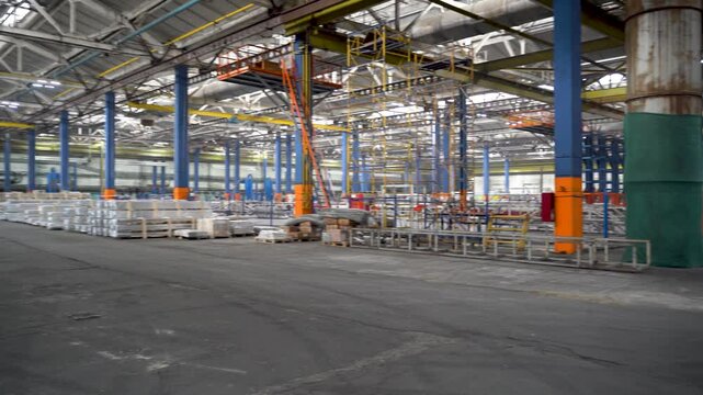 Industrial Warehouse Interior With Machinery and Storage Racks
