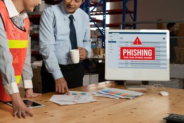 Cyber security software show alert of cyber attack for protection snugly. Danger from virus, phishing and cyber fraud.