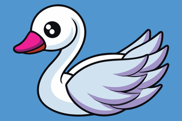 Cartoon Swan with Pink Beak and Wings on a Light Blue Background
