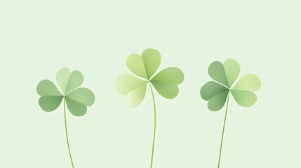 "Paper Cutout Four-Leaf Clover & Flowers on Pastel Green Background"