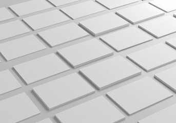 Neat arrangement of white business cards creating a clean and professional mockup for design and branding