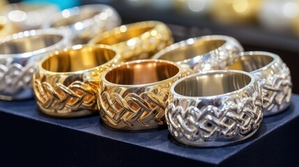 Wedding ring. Wedding rings isolated. Wedding accessories. Jewelry ring in luxury jewelry store. Luxury jewelry shop. Wedding or Engagement Concept with copy space.