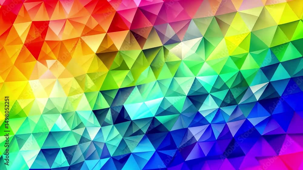 Poster a vibrant array of rainbow-colored triangles creates a stunning digital pattern that evokes a sense 
