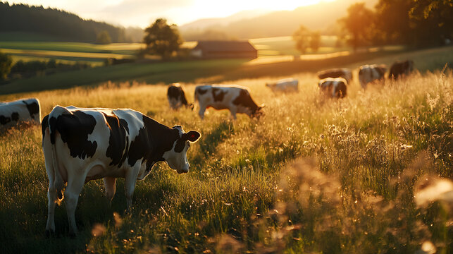un paisaje con vacas con ganado pastando comiendo pasto en la pradera en medio de la naturaleza al aire libre 