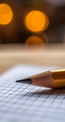 Pencil on Grid Paper with Cozy Lights.