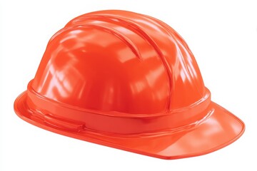 Fototapeta premium A bright orange hard hat designed for construction safety is displayed against a white background. The hard hat features a smooth surface and a rounded shape, ideal for protection.