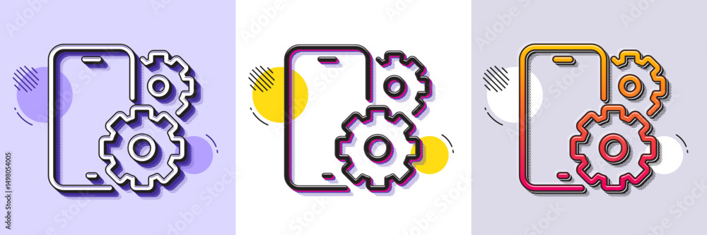 Aufkleber phone service line icon. halftone dotted pattern. gradient icon with grain shadow. smartphone app si