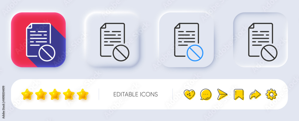 Poster not allowed document line icon. neumorphic, flat shadow, 3d buttons. no file sign. office note symbo