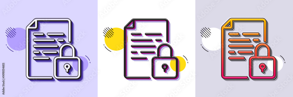 Poster lock line icon. halftone dotted pattern. gradient icon with grain shadow. protected document sign. p