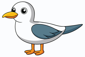 Cartoon Seagull Illustration with Yellow Beak and Orange Feet Standing Calmly
