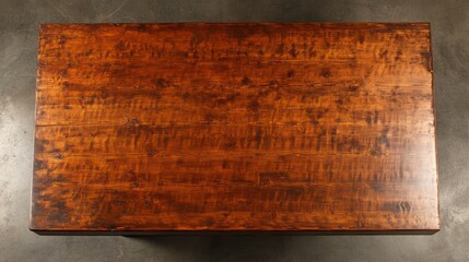 A dark brown wood table surface, showing a top view of the wood grain.
