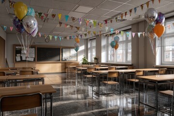 Modern cafe interior with natural light, spacious seating area, minimalist design, inviting atmosphere for relaxation.