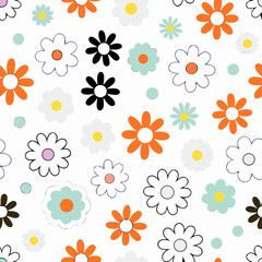 Seamless Pattern: Cute Colorful Daisy Flowers