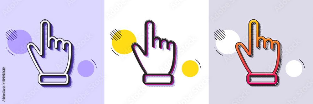 Poster hand cursor line icon. halftone dotted pattern. gradient icon with grain shadow. click action sign. 