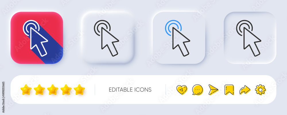 Poster mouse cursor line icon. neumorphic, flat shadow, 3d buttons. click action sign. arrow pointer symbol