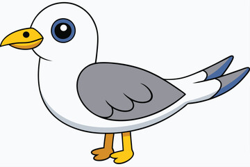 Cartoon Seabird Adorable Seagull with Yellow Beak, Gray Wings and Blue Eyes Illustration