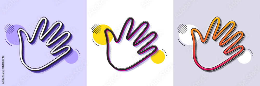 Poster hand wave line icon. halftone dotted pattern. gradient icon with grain shadow. palm sign. line hand 