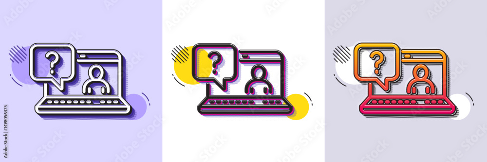Poster question mark line icon. halftone dotted pattern. gradient icon with grain shadow. online faq suppor