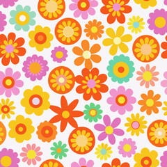 Retro 70s Daisy Flower Power Pattern Background