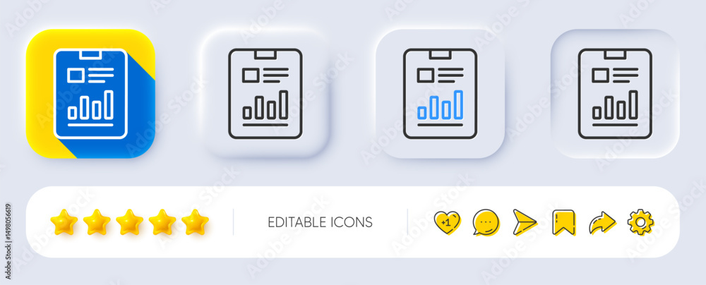 Poster report document line icon. neumorphic, flat shadow, 3d buttons. analysis chart or sales growth sign.