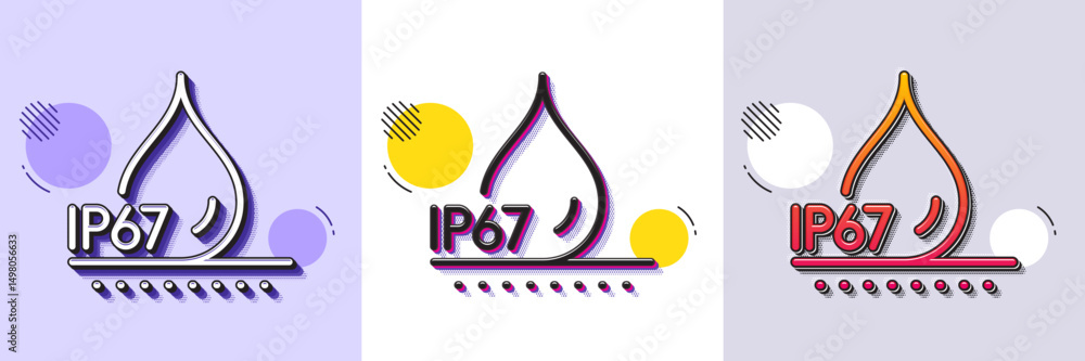 Poster waterproof line icon. halftone dotted pattern. gradient icon with grain shadow. water resistant ip67