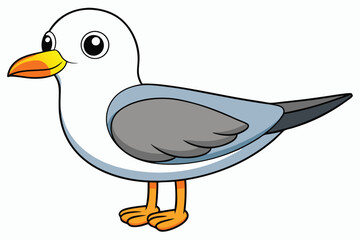 Cartoon Seagull Illustration with Orange Legs, Yellow Beak, and Gray Feathers