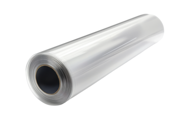 Roll of plastic wrap is shown on a white background