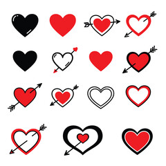 Red Heart Icon on white background. Set of love symbol for web site logo, mobile app UI design. Vector illustration flat style