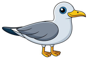 Cartoon Seagull Illustration Gray and White Bird with Yellow Beak and Feet