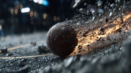 Asteroid soaring through space, rocky surface illuminated by distant stars, depicting cosmic motion and exploration theme.