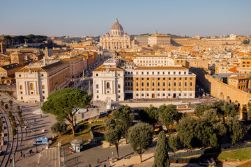 A peaceful morning in Rome, where birds soar over the Tiber River and the grand dome of St. Peters...
