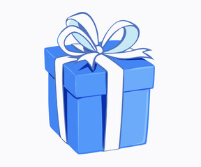 Blue Gift Box with White Ribbon - Present Illustration