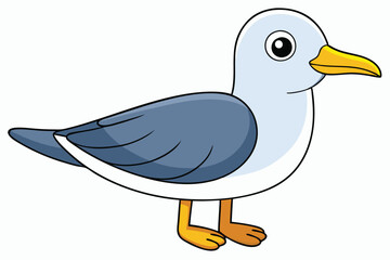 Cartoon Seagull with Blue Wings, Gray Head and Yellow Beak and Legs Illustration