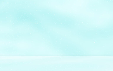 Empty blue room studio with shadow of leaves and snow fall on concrete wall and floor for product presentation. Sunlight effect shadow. Minimal winter backdrop. Cosmetic, beauty and fashion showroom.