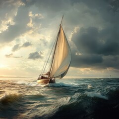 Sailboat sailing on rough seas