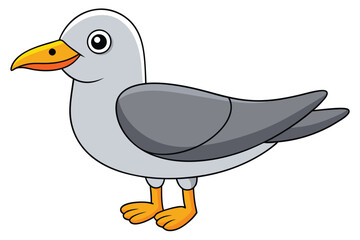 Cartoon Seagull with Gray and White Feathers and a Bright Orange Beak and Feet