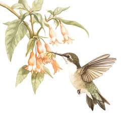 Delicate Hummingbird Sipping Nectar from Pastel Flowers