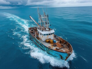Rusty fishing boat on the ocean