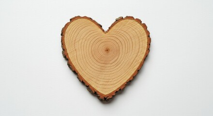 Wooden Heart Slice - A rustic, heart-shaped wood slice with visible growth rings, isolated on a white background. Perfect for crafts, decor, or Valentine's Day