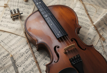 Fototapeta premium A violin is on top of sheet music