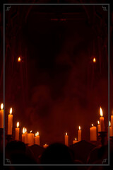 mysterious candlelight setting with flickering flames creating atmospheric depth