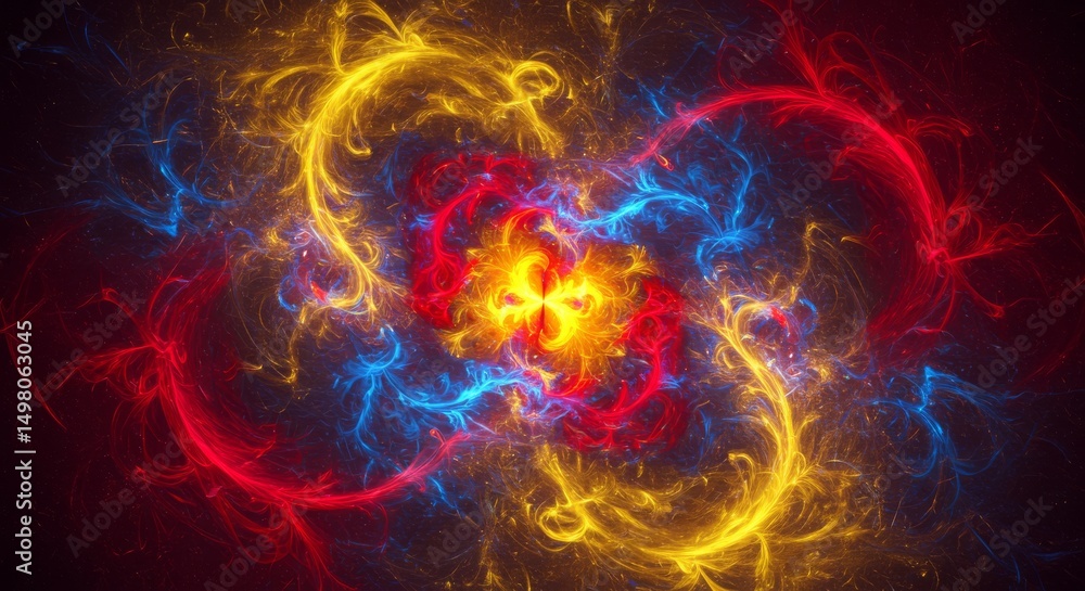 Poster abstract fiery swirl design - dynamic abstract artwork featuring swirling patterns in red, blue, and