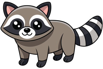 Cute Cartoon Raccoon with Black Mask and Striped Tail Illustration Image