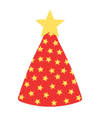Party hat with stars pattern hand drawn illustration, isolated vector on transparent. Flat style design. Birthday celebration, festival, carnival, party, anniversary clip art, element
