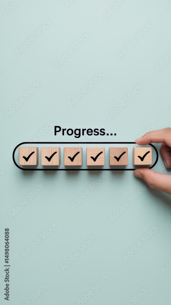 Poster progress tracking action through visual indicators in a minimalist office environment highlighting p