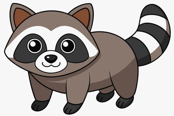 Cartoon Raccoon with Striped Tail, Brown Fur, Black Eyes, and Cute Smile