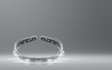 Digital EEG headband illustration in bottom corner over neutral gradient background with design space,