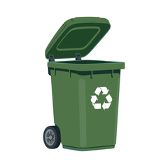 Green Wheeled Recycling Bin with Lid Open Waste Disposal Container