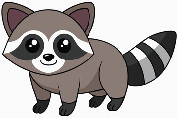 Cartoon Raccoon Standing with Striped Tail and Large Eyes, Simple Vector Illustration