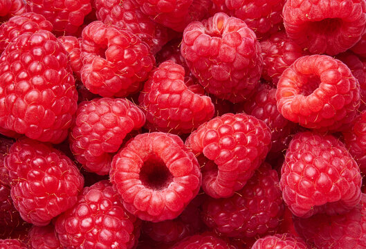 Top view fresh raspberries close-up. Raspberries as background.